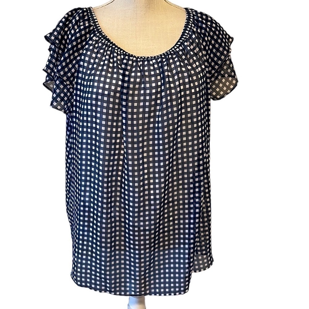St. Johns Bay blue check layered blouse. Size 1X